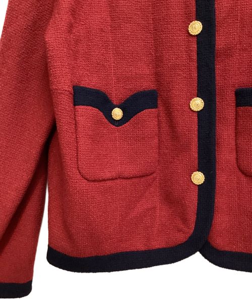 CHANEL（シャネル）CHANEL (シャネル) Collarless Wool Jacket（カラーレスウールジャケット） レッド サイズ:38の古着・服飾アイテム