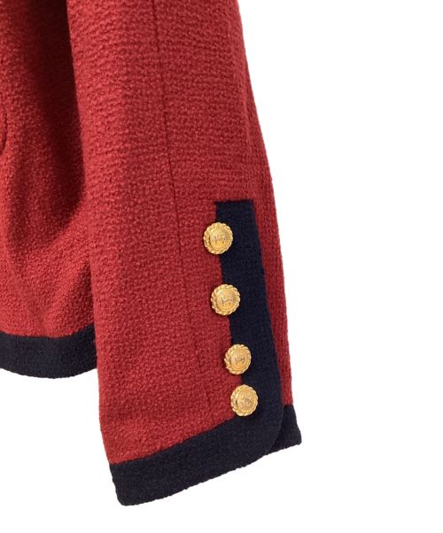 CHANEL（シャネル）CHANEL (シャネル) Collarless Wool Jacket（カラーレスウールジャケット） レッド サイズ:38の古着・服飾アイテム