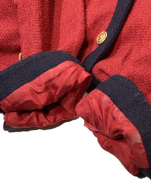 CHANEL（シャネル）CHANEL (シャネル) Collarless Wool Jacket（カラーレスウールジャケット） レッド サイズ:38の古着・服飾アイテム