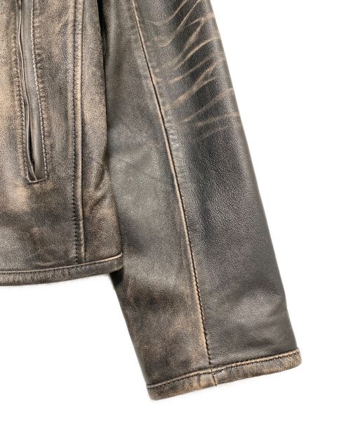DIESEL（ディーゼル）DIESEL (ディーゼル) L-renn　ダメージレザーライダースジャケット ブラック サイズ:48の古着・服飾アイテム