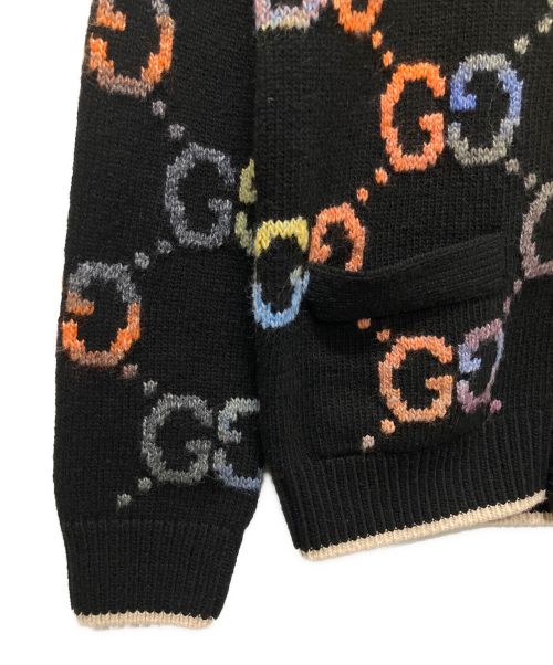 GUCCI（グッチ）GUCCI (グッチ) GGジャガードマルチカラーカーディガン ブラック サイズ:XSの古着・服飾アイテム