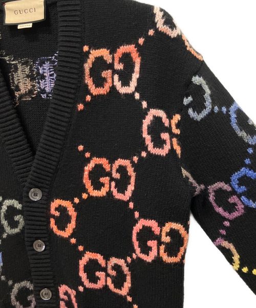 GUCCI（グッチ）GUCCI (グッチ) GGジャガードマルチカラーカーディガン ブラック サイズ:XSの古着・服飾アイテム