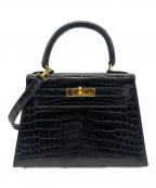 HERMESエルメス）の古着「Mini Kelly Porosus Shine Mini Noir Black/ ミニケリー 20 外縫い ポロサス  ブラック ノワール / ゴールド金具/〇Z刻印：1996年製」｜ノワール