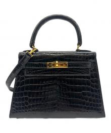 HERMES（エルメス）の古着「Mini Kelly Porosus Shine Mini Noir Black/ ミニケリー 20 外縫い ポロサス  ブラック ノワール / ゴールド金具/〇Z刻印：1996年製」｜ノワール