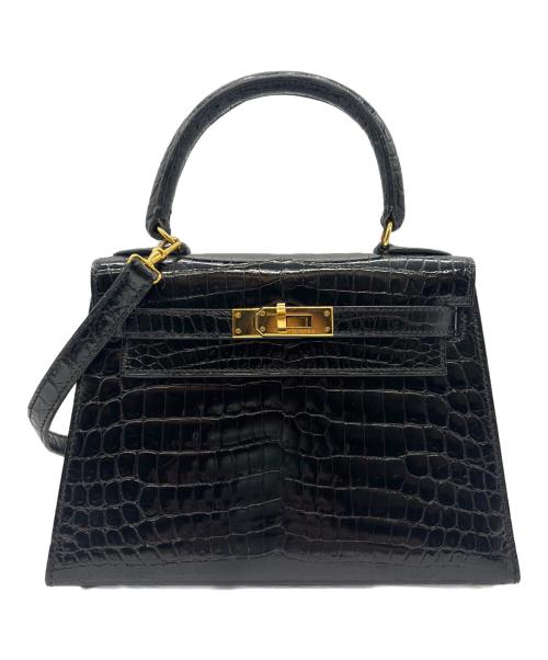 HERMES（エルメス）HERMES Mini Kelly Porosus Shine Mini Noir Black/ ミニケリー 20 外縫い ポロサス  ブラック ノワール / ゴールド金具/〇Z刻印：1996年製 ノワール サイズ:20/ミニ/MINIの古着・服飾アイテム