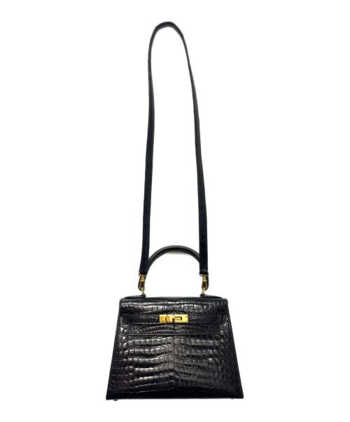 HERMES（エルメス）HERMES Mini Kelly Porosus Shine Mini Noir Black/ ミニケリー 20 外縫い ポロサス  ブラック ノワール / ゴールド金具/〇Z刻印：1996年製 ノワール サイズ:20/ミニ/MINIの古着・服飾アイテム