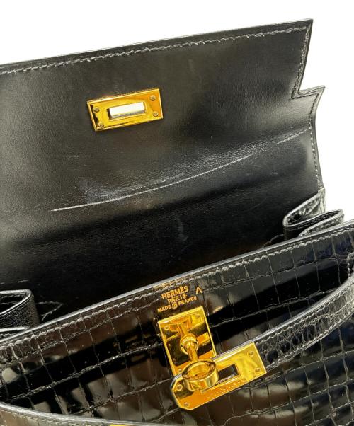 HERMES（エルメス）HERMES Mini Kelly Porosus Shine Mini Noir Black/ ミニケリー 20 外縫い ポロサス  ブラック ノワール / ゴールド金具/〇Z刻印：1996年製 ノワール サイズ:20/ミニ/MINIの古着・服飾アイテム