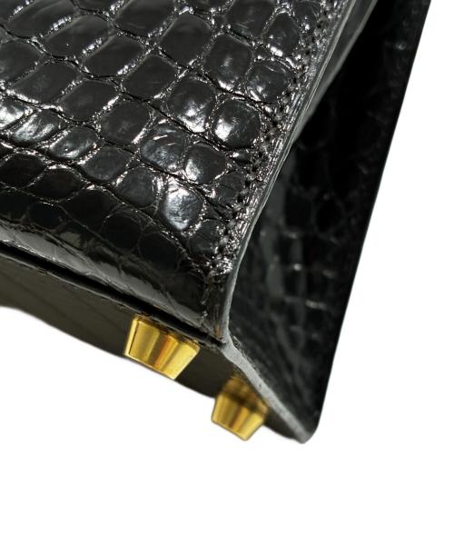 HERMES（エルメス）HERMES Mini Kelly Porosus Shine Mini Noir Black/ ミニケリー 20 外縫い ポロサス  ブラック ノワール / ゴールド金具/〇Z刻印：1996年製 ノワール サイズ:20/ミニ/MINIの古着・服飾アイテム