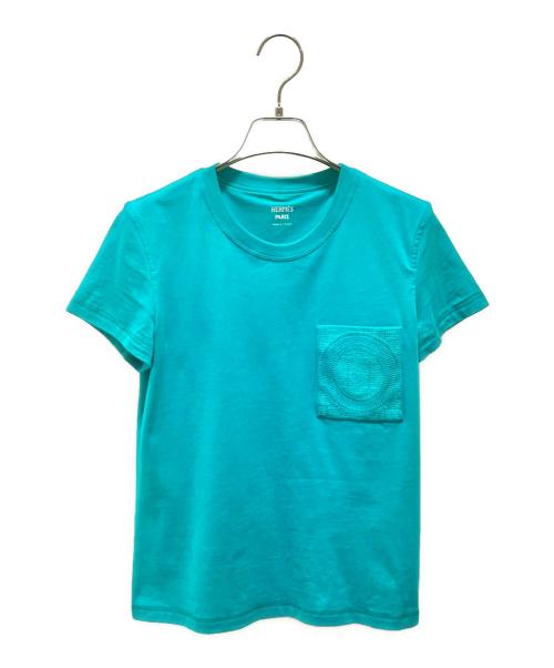 HERMES（エルメス）HERMES (エルメス) H刺繍ポケット Tシャツ  ターコイズブルー サイズ:34の古着・服飾アイテム