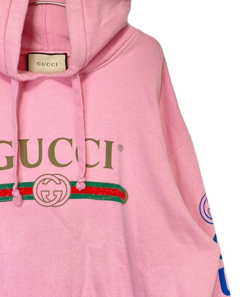 GUCCI（グッチ）GUCCI (グッチ) ドラゴン刺繍プルオーバーパーカー ピンク サイズ:XLの古着・服飾アイテム