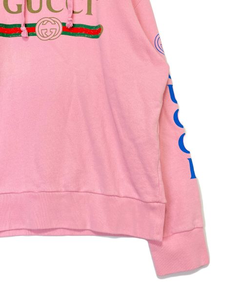 GUCCI（グッチ）GUCCI (グッチ) ドラゴン刺繍プルオーバーパーカー ピンク サイズ:XLの古着・服飾アイテム