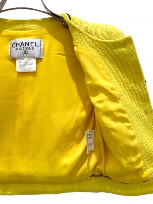 CHANEL BOUTIQUE（シャネル ブティック）CHANEL BOUTIQUE (シャネル ブティック) ココボタンショートツイードジャケット イエロー×ブラック サイズ:34の古着・服飾アイテム