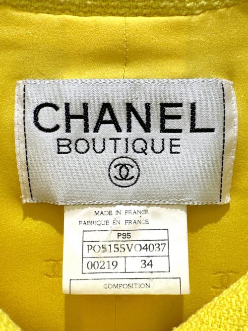 CHANEL BOUTIQUE（シャネル ブティック）CHANEL BOUTIQUE (シャネル ブティック) ココボタンショートツイードジャケット イエロー×ブラック サイズ:34の古着・服飾アイテム