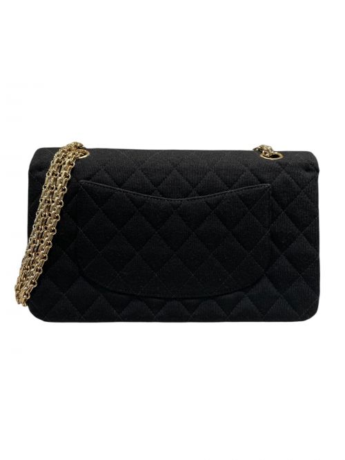 CHANEL（シャネル）CHANEL (シャネル) マトラッセ コットン ダブルフラップ ダブルチェーンバッグ ブラック×ゴールド金具 サイズ:25の古着・服飾アイテム