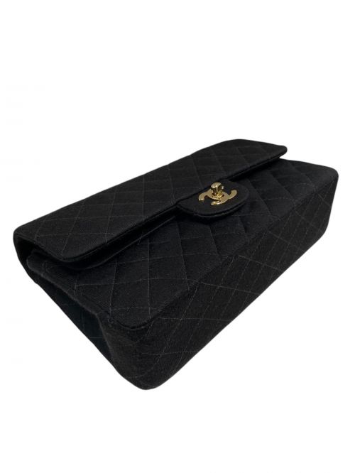 CHANEL（シャネル）CHANEL (シャネル) マトラッセ コットン ダブルフラップ ダブルチェーンバッグ ブラック×ゴールド金具 サイズ:25の古着・服飾アイテム
