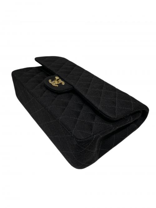 CHANEL（シャネル）CHANEL (シャネル) マトラッセ コットン ダブルフラップ ダブルチェーンバッグ ブラック×ゴールド金具 サイズ:25の古着・服飾アイテム