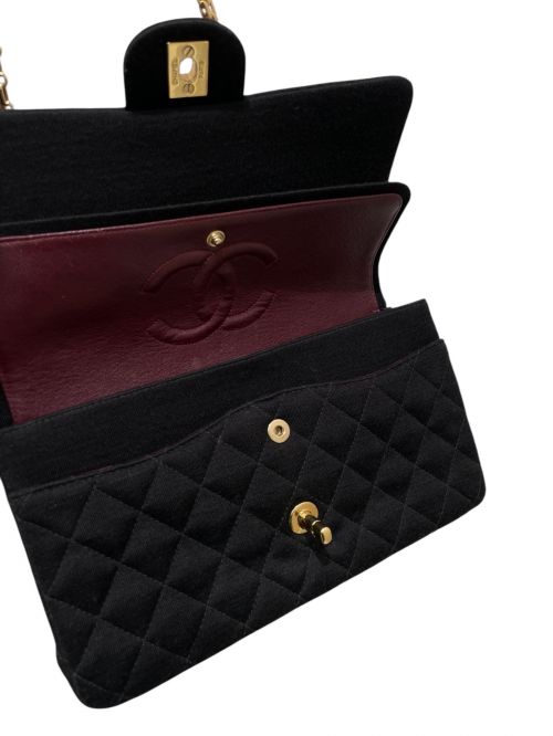 CHANEL（シャネル）CHANEL (シャネル) マトラッセ コットン ダブルフラップ ダブルチェーンバッグ ブラック×ゴールド金具 サイズ:25の古着・服飾アイテム