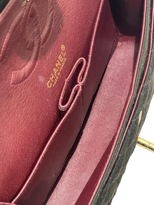 CHANEL（シャネル）CHANEL (シャネル) マトラッセ コットン ダブルフラップ ダブルチェーンバッグ ブラック×ゴールド金具 サイズ:25の古着・服飾アイテム