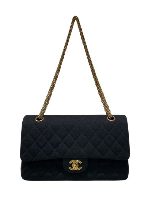 CHANEL（シャネル）CHANEL (シャネル) マトラッセ コットン ダブルフラップ ダブルチェーンバッグ ブラック×ゴールド金具 サイズ:25の古着・服飾アイテム