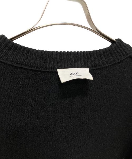 ami（アミ）ami (アミ) ハートロゴボーダーニット ブラック×レッド サイズ:Sの古着・服飾アイテム