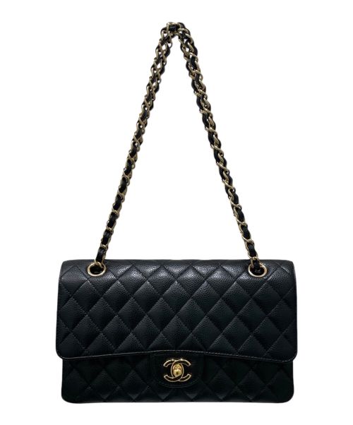 CHANEL（シャネル）CHANEL (シャネル) Wフラップチェーンショルダーバッグ ブラック×ゴールド金具 サイズ:25cmの古着・服飾アイテム