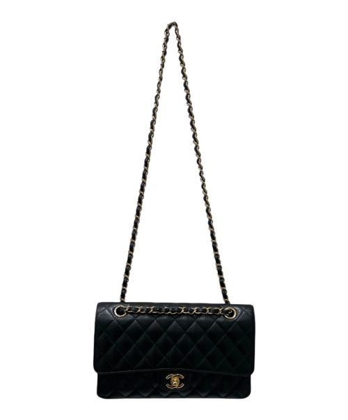 CHANEL（シャネル）CHANEL (シャネル) Wフラップチェーンショルダーバッグ ブラック×ゴールド金具 サイズ:25cmの古着・服飾アイテム