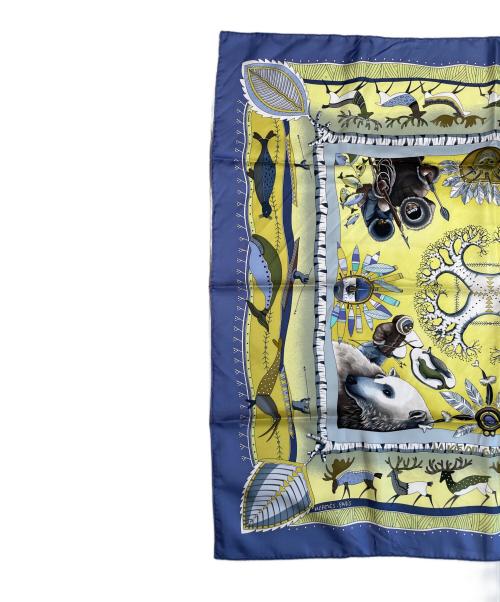 HERMES（エルメス）HERMES (エルメス) シルクスカーフ ブルー×イエロー サイズ:90の古着・服飾アイテム