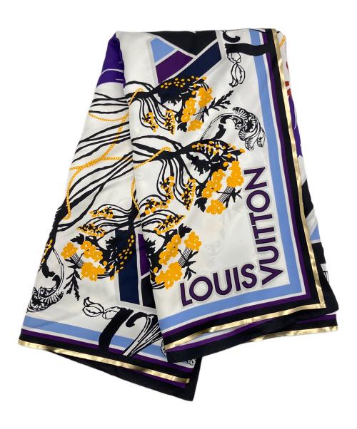 LOUIS VUITTON（ルイ ヴィトン）LOUIS VUITTON (ルイ ヴィトン) フラワープリントシルクスカーフ/2018年 ホワイト×パープル×イエロー サイズ:-の古着・服飾アイテム