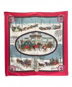 HERMESエルメス）の古着「カレ90 BULL＆MOUTH WESTERN COACH OFFICE 冬の郵便馬車 雪景色」｜レッド