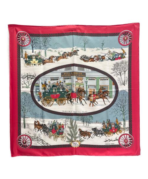 HERMES（エルメス）HERMES (エルメス) カレ90 BULL＆MOUTH WESTERN COACH OFFICE 冬の郵便馬車 雪景色  レッド サイズ:90の古着・服飾アイテム