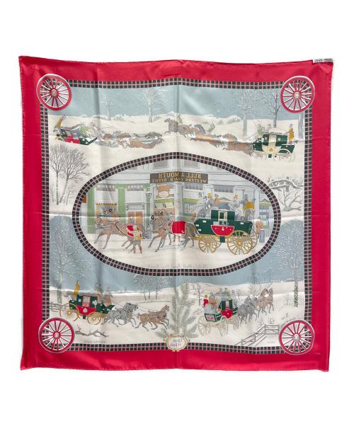 HERMES（エルメス）HERMES (エルメス) カレ90 BULL＆MOUTH WESTERN COACH OFFICE 冬の郵便馬車 雪景色  レッド サイズ:90の古着・服飾アイテム