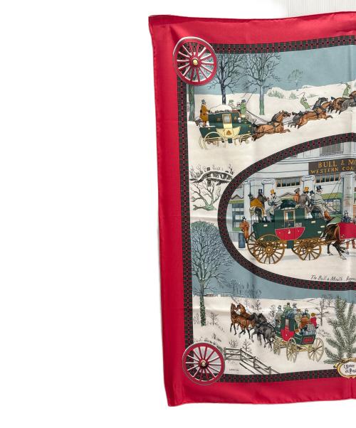 HERMES（エルメス）HERMES (エルメス) カレ90 BULL＆MOUTH WESTERN COACH OFFICE 冬の郵便馬車 雪景色  レッド サイズ:90の古着・服飾アイテム