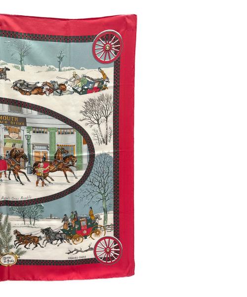 HERMES（エルメス）HERMES (エルメス) カレ90 BULL＆MOUTH WESTERN COACH OFFICE 冬の郵便馬車 雪景色  レッド サイズ:90の古着・服飾アイテム