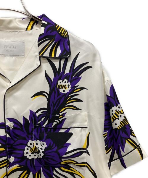 PRADA（プラダ）PRADA (プラダ) 24AW FIORAL PRINT SILK SHIRT フローラル プリント オープンカラーシャツ ホワイト×パープル サイズ:Mの古着・服飾アイテム