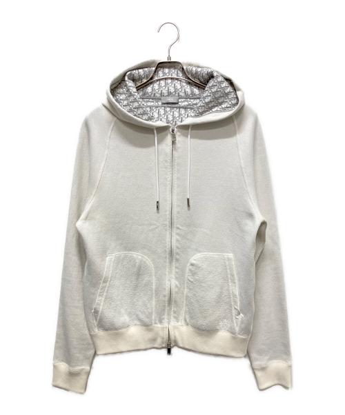 Christian Dior（クリスチャン ディオール）Christian Dior (クリスチャン ディオール) ロゴ オブリーク ジップアップパーカー ホワイト サイズ:XLの古着・服飾アイテム