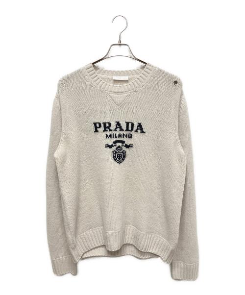 PRADA（プラダ）PRADA (プラダ) 21AW PRADA ウールxカシミヤ クルーネック セーター ホワイト サイズ:50の古着・服飾アイテム