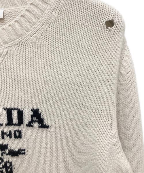 PRADA（プラダ）PRADA (プラダ) 21AW PRADA ウールxカシミヤ クルーネック セーター ホワイト サイズ:50の古着・服飾アイテム