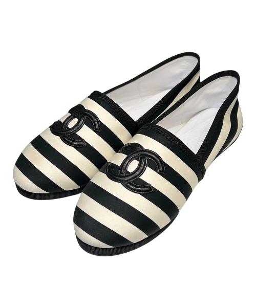 CHANEL（シャネル）CHANEL (シャネル) ココマークボーダースリッポン ブラック サイズ:37の古着・服飾アイテム