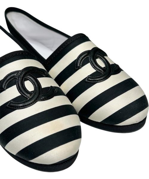 CHANEL（シャネル）CHANEL (シャネル) ココマークボーダースリッポン ブラック サイズ:37の古着・服飾アイテム