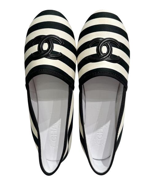 CHANEL（シャネル）CHANEL (シャネル) ココマークボーダースリッポン ブラック サイズ:37の古着・服飾アイテム