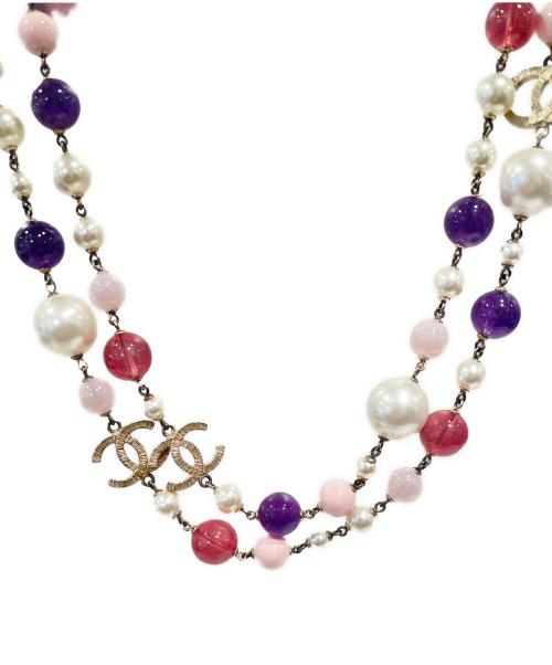 CHANEL（シャネル）CHANEL (シャネル) マルチカラーパールモチーフネックレス パープル×ピンクの古着・服飾アイテム
