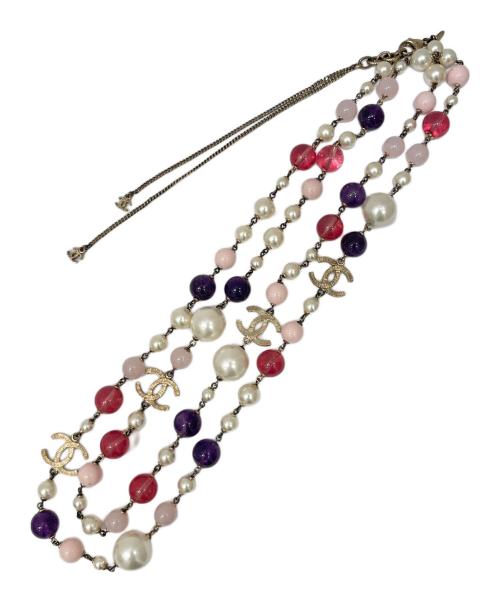 CHANEL（シャネル）CHANEL (シャネル) マルチカラーパールモチーフネックレス パープル×ピンクの古着・服飾アイテム