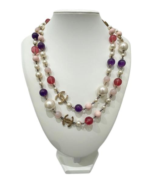 CHANEL（シャネル）CHANEL (シャネル) マルチカラーパールモチーフネックレス パープル×ピンクの古着・服飾アイテム
