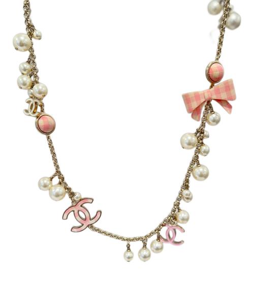 CHANEL（シャネル）CHANEL (シャネル) リボンパールネックレス ピンク×ホワイトの古着・服飾アイテム