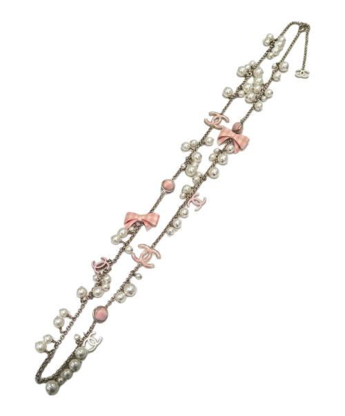 CHANEL（シャネル）CHANEL (シャネル) リボンパールネックレス ピンク×ホワイトの古着・服飾アイテム