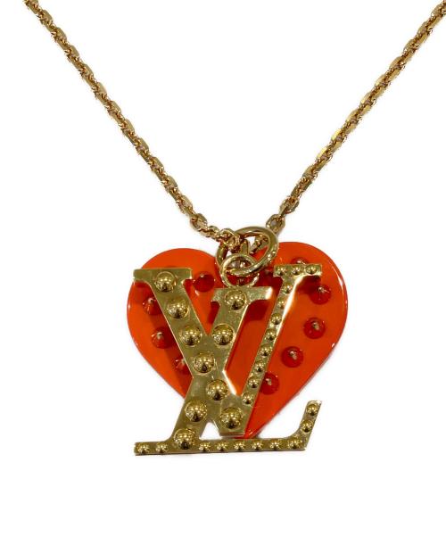 LOUIS VUITTON（ルイ ヴィトン）LOUIS VUITTON (ルイ ヴィトン) ハートスタッズLVチャーム ネックレス オレンジ×ゴールドの古着・服飾アイテム