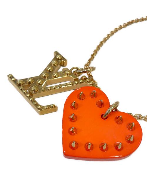 LOUIS VUITTON（ルイ ヴィトン）LOUIS VUITTON (ルイ ヴィトン) ハートスタッズLVチャーム ネックレス オレンジ×ゴールドの古着・服飾アイテム