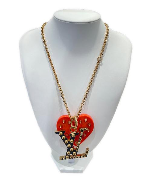 LOUIS VUITTON（ルイ ヴィトン）LOUIS VUITTON (ルイ ヴィトン) ハートスタッズLVチャーム ネックレス オレンジ×ゴールドの古着・服飾アイテム