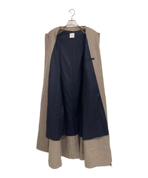 Toujours（トゥジュー）Toujours (トゥジュー) ガンクラブチェック オーバーステンカラーコート ブラウン サイズ:2の古着・服飾アイテム