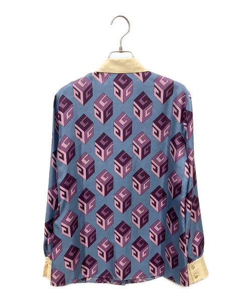 GUCCI（グッチ）GUCCI (グッチ) GUCCI シルク ビジューキューブ プリントシャツ スカイブルー サイズ:38の古着・服飾アイテム